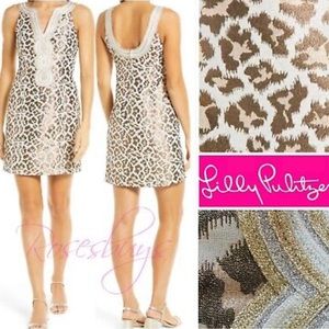 NWT Lilly Pulitzer Valli Shift Dress 8 in Gold Metallic Leopard Jacquard